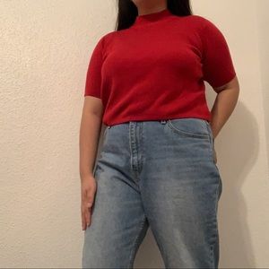 Preston and York Red Mock Neck Knit Short Sleeve